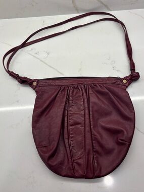 Vintage Funny Bags Inc Burgundy Leather Crossbody Hobo Bag Purse